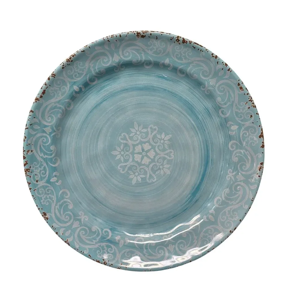 Cynthia Rowley Melamine Blue Rustic Crackle Scroll Dinner Plates 11